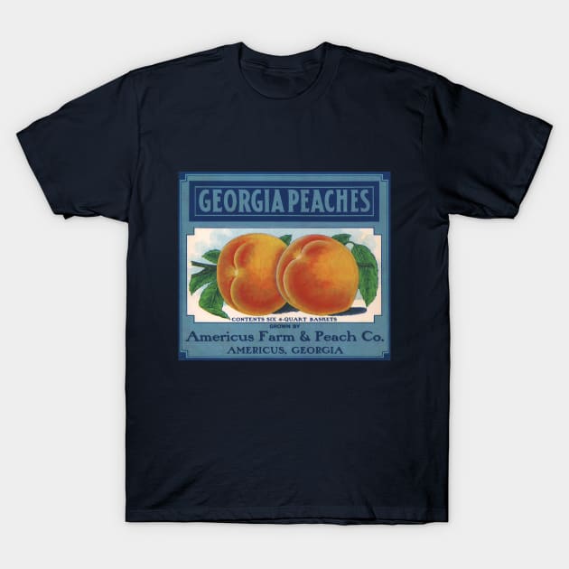 Vintage Georgia Peaches Fruit Crate Label T-Shirt by MasterpieceCafe